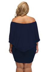Plus Size Multiple Dressing Layered Dark Blue Mini Poncho Dress Plus Size Dresses JT's Designer Fashion