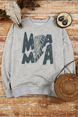 Gray MAMA Lightning Leopard Print Long Sleeve Sweatshirt Graphic Sweatshirts JT's Designer Fashion