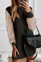 Black Sequin Puff Sleeve Shift Mini Dress Dresses JT's Designer Fashion
