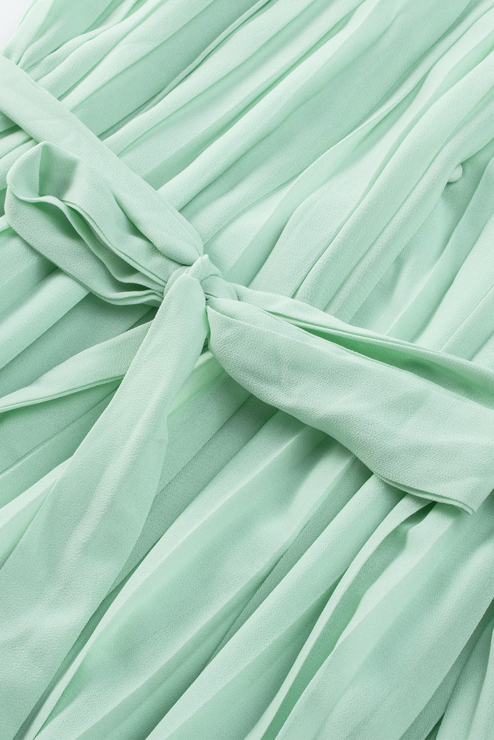Green Pleated Ruffled Tie Waist Buttons V Neck Romper Jumpsuits & Rompers JT's Designer Fashion