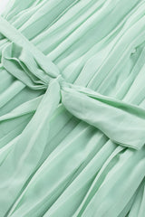 Green Pleated Ruffled Tie Waist Buttons V Neck Romper Jumpsuits & Rompers JT's Designer Fashion