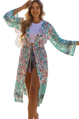 Multicolor Long Sleeve Tassel Tie Floral Kimono Kimonos JT's Designer Fashion