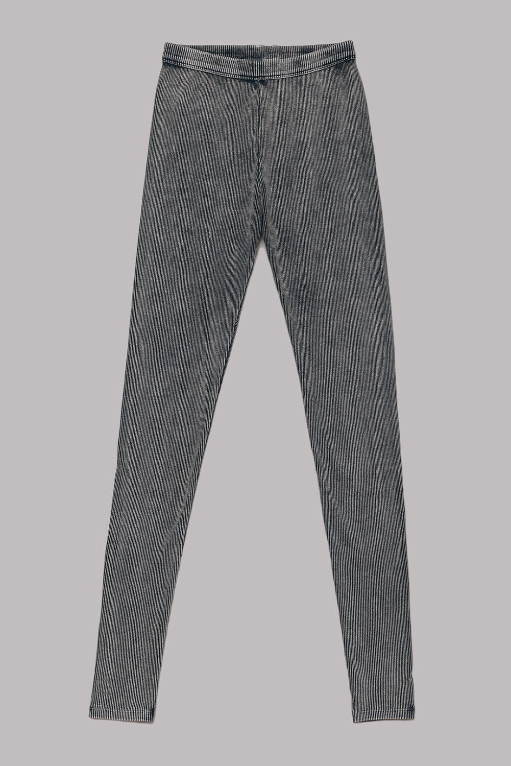 Dark Grey Vintage Wash Ribbed Leggings Bottoms JT's Designer Fashion