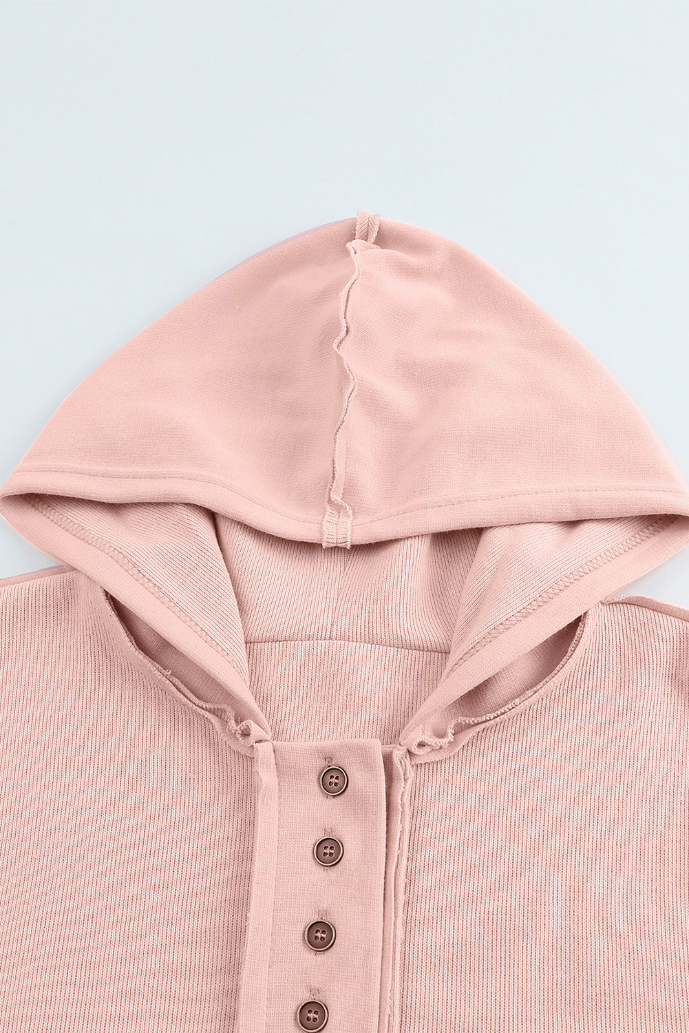 Pink Casual Button Solid Patchwork Trim Hoodie Sweatshirts & Hoodies JT's Designer Fashion
