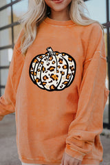 Orange Leopard Pumpkin Graphic Corded Sweatshirt Graphic Sweatshirts JT's Designer Fashion