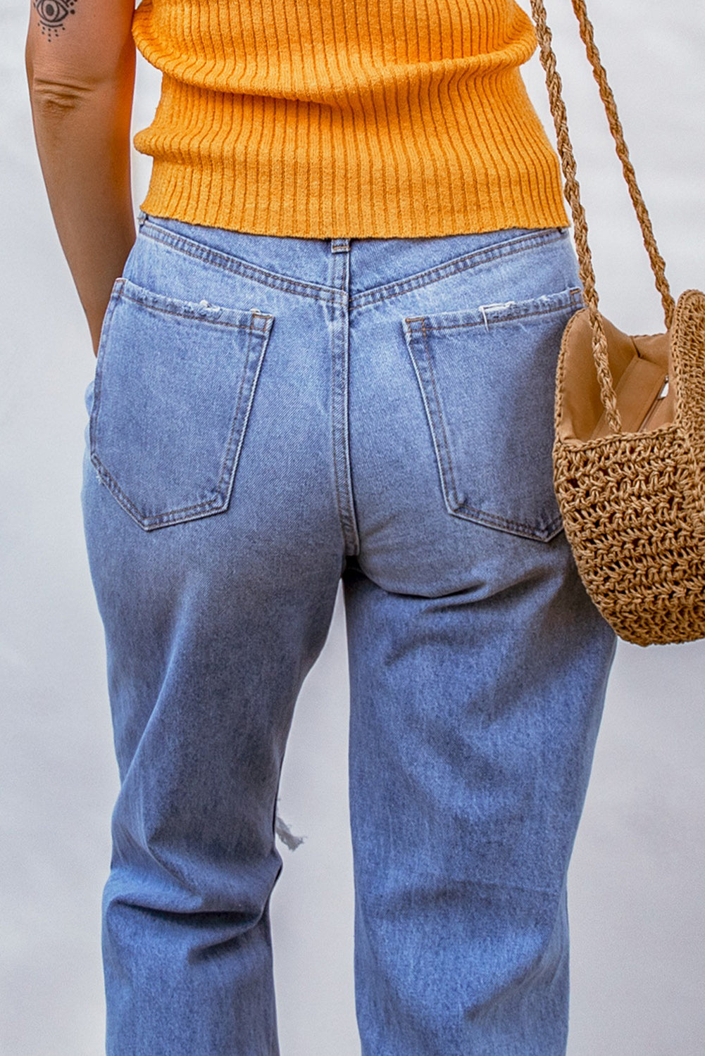 Sky Blue Heavy Destroyed Big Hole Boyfriend Jeans Jeans JT's Designer Fashion