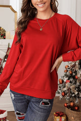 Red Solid Round Neck Raglan Sleeve Sweatshirt Sweatshirts & Hoodies JT's Designer Fashion