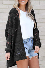 Black White Casual Hollowed Knit Dolman Sleeve Cardigan Sweaters & Cardigans JT's Designer Fashion