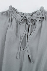 Gray V Neck Long Sleeve Ruffle Tiered Mini Dress Mini Dresses JT's Designer Fashion