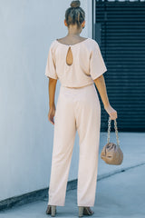 Apricot Oh So Glam Belted Wide Leg Jumpsuit Jumpsuits & Rompers JT's Designer Fashion