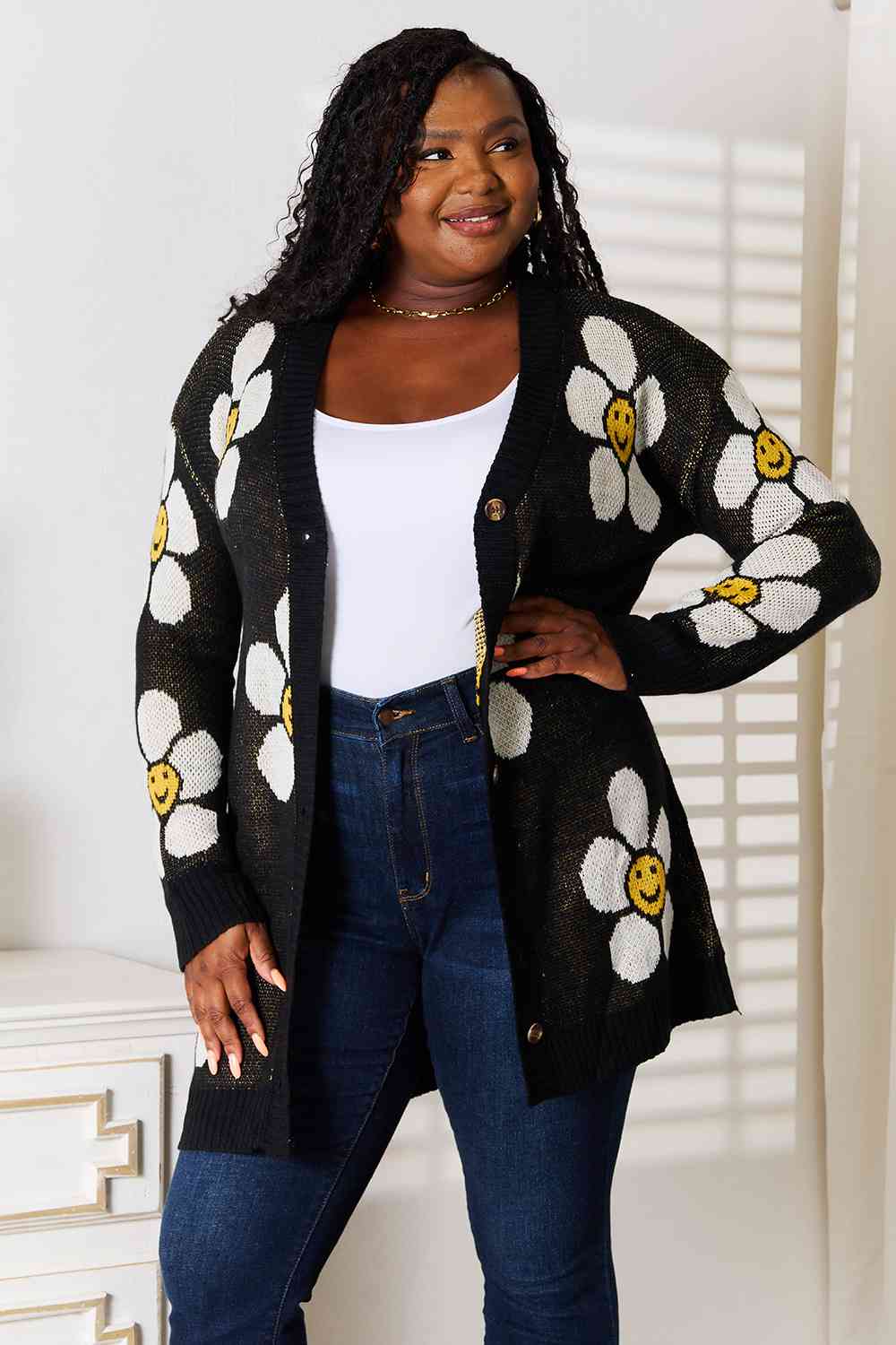 Double Take Floral Button Down Longline Cardigan JT's Designer Fashion