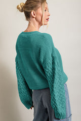 Verdant Cable Knit Sleeve Drop Shoulder Sweater Sweaters & Cardigans JT's Designer Fashion