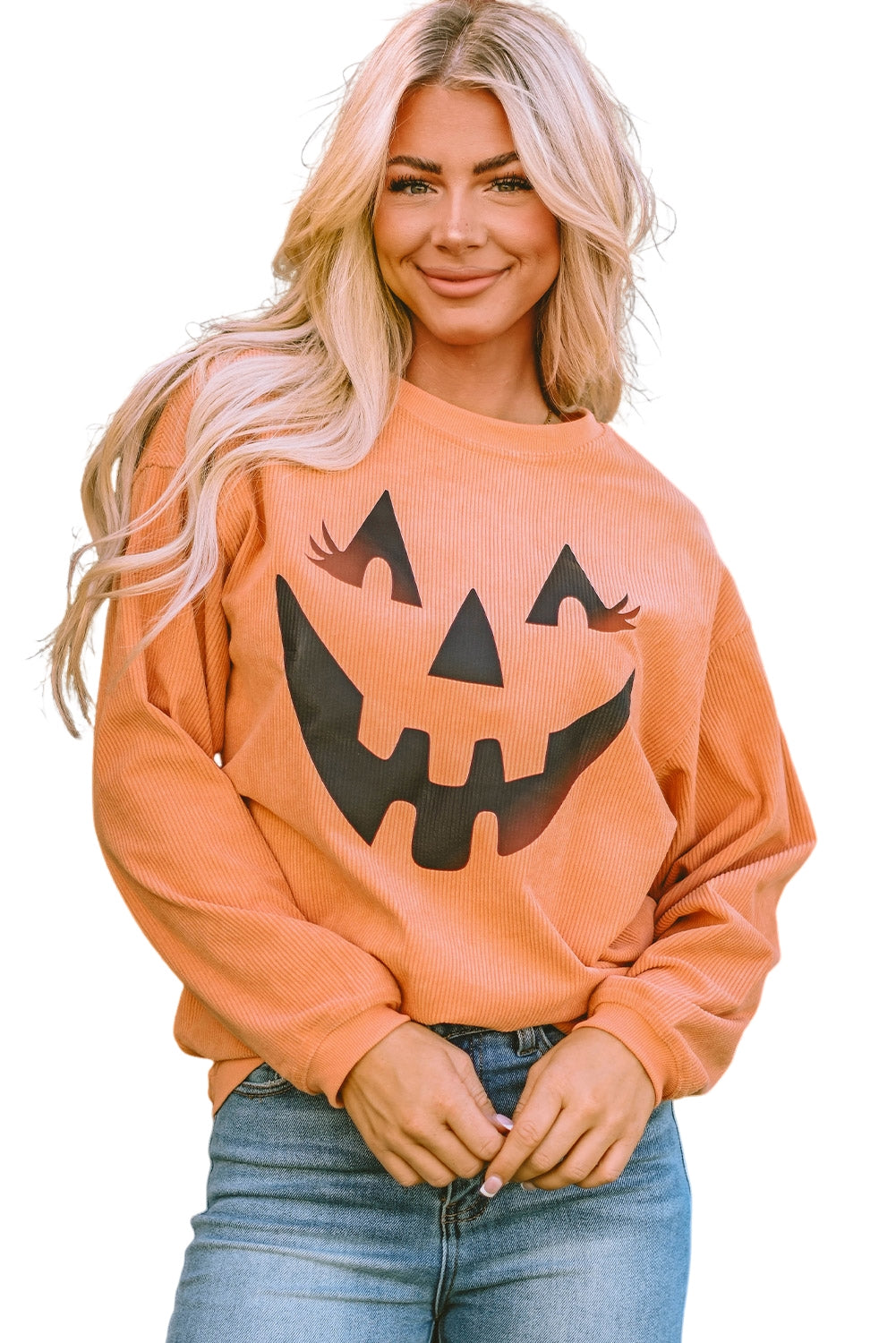 Orange Pumpkin Smile Face Graphic Sweatshirt Graphic Sweatshirts JT's Designer Fashion