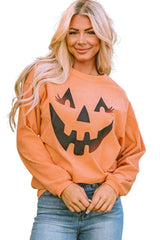 Orange Pumpkin Smile Face Graphic Sweatshirt Graphic Sweatshirts JT's Designer Fashion