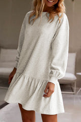 White Solid Color Puff Sleeve Ruffle Hem Mini Dress Mini Dresses JT's Designer Fashion