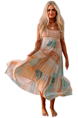 Multicolor Boho Patchwork Print Square Neck Sundress Maxi Dresses JT's Designer Fashion