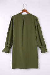 Green Split V Neck Ruffled Sleeves Shirt Dress Mini Dresses JT's Designer Fashion