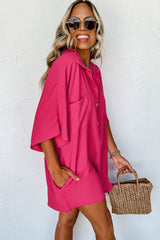 Bright Pink Half Button Collared Loose Romper Bottoms JT's Designer Fashion