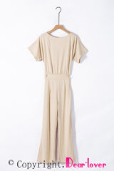 Apricot Oh So Glam Belted Wide Leg Jumpsuit Jumpsuits & Rompers JT's Designer Fashion