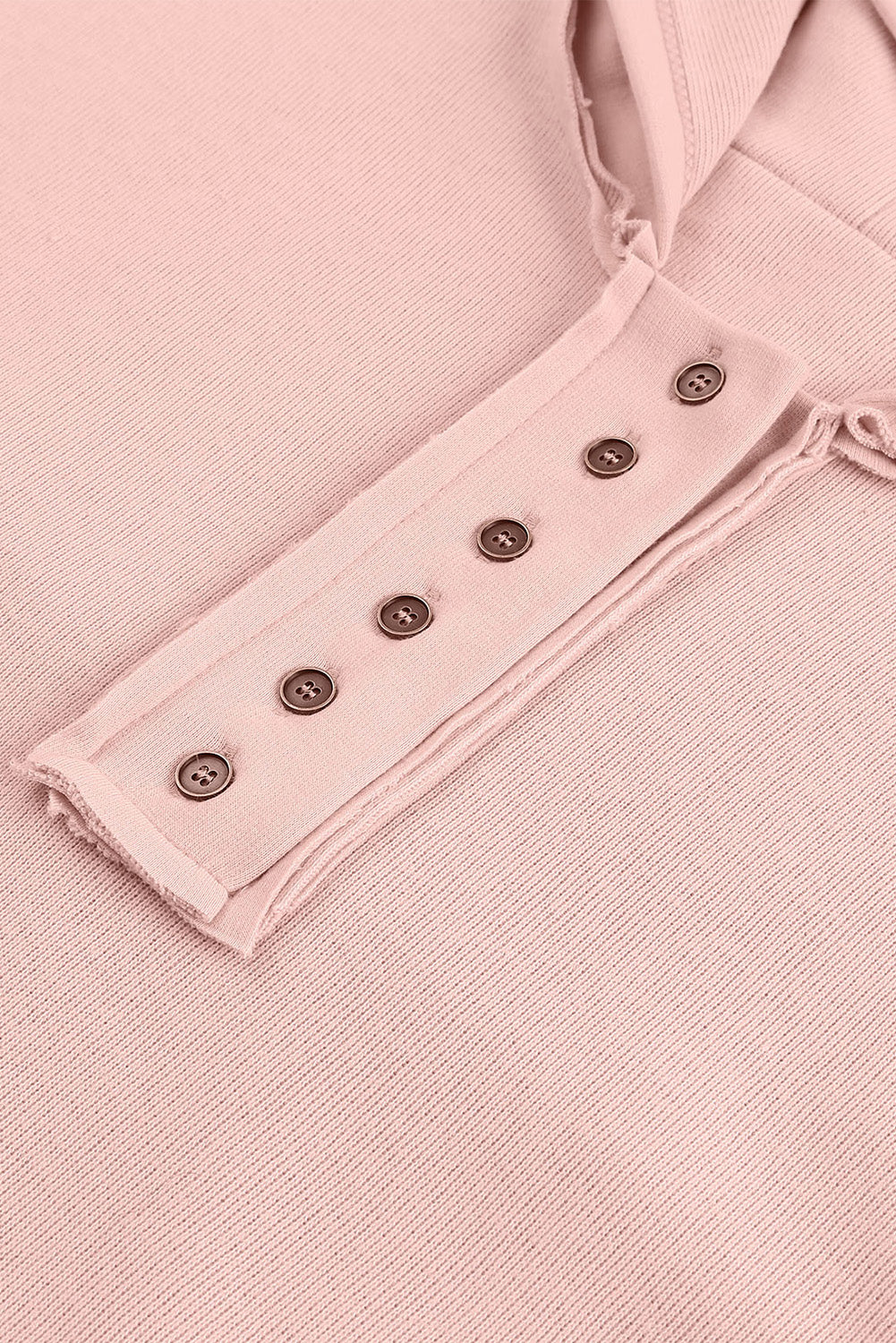 Pink Casual Button Solid Patchwork Trim Hoodie Sweatshirts & Hoodies JT's Designer Fashion