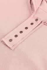 Pink Casual Button Solid Patchwork Trim Hoodie Sweatshirts & Hoodies JT's Designer Fashion