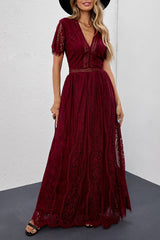 Red Blue Fill Your Heart Lace Long Dress Red 95%Polyester+5%Spandex Maxi Dresses JT's Designer Fashion