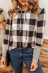 Multicolour Plaid Striped Patchwork Slim Fit Drawstring Hoodie Sweatshirts & Hoodies JT's Designer Fashion