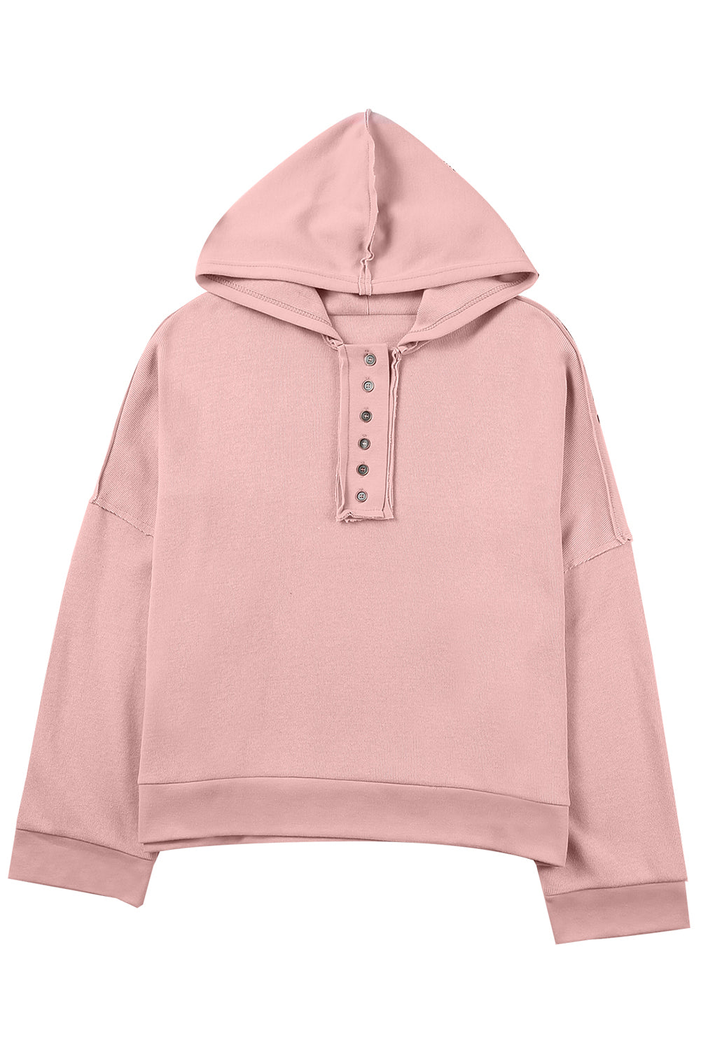 Pink Casual Button Solid Patchwork Trim Hoodie Sweatshirts & Hoodies JT's Designer Fashion