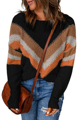 Multicolor Chevron Striped Drop Shoulder Sweater Sweaters & Cardigans JT's Designer Fashion