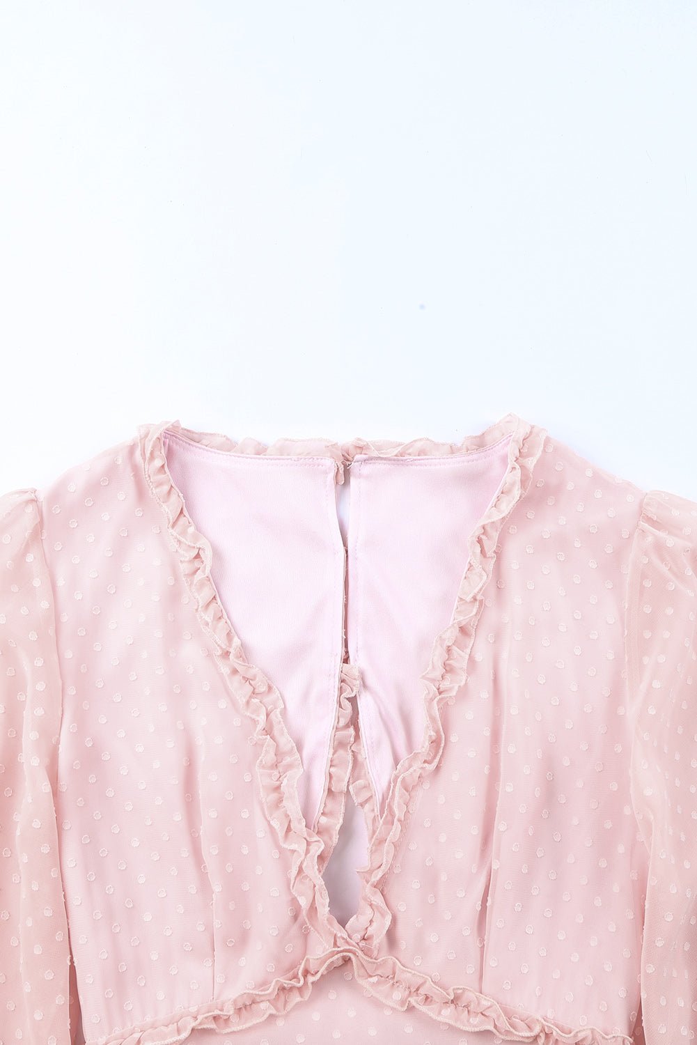 Pink Layered Ruffled Open Back Puff Sleeve Swiss Dot Mini Dress Mini Dresses JT's Designer Fashion