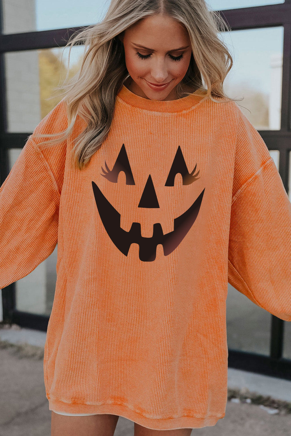 Orange Pumpkin Smile Face Graphic Sweatshirt Graphic Sweatshirts JT's Designer Fashion