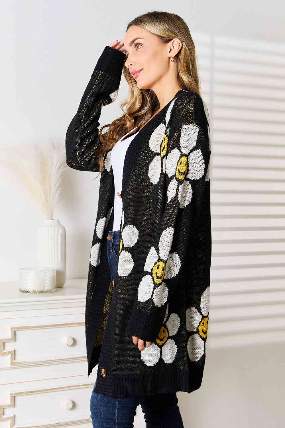 Double Take Floral Button Down Longline Cardigan JT's Designer Fashion