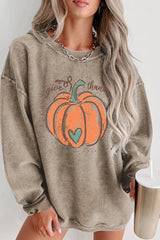 Khaki Give Thanks Pumpkin Graphic Corded Sweatshirt Khaki 100%Polyester Graphic Sweatshirts JT's Designer Fashion