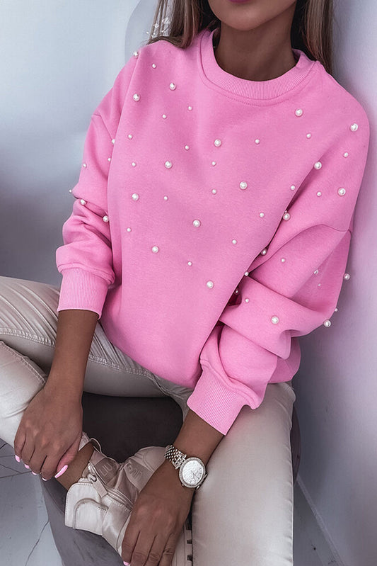 Pirouette Pearl Detail Ribbed Round Neck Sweatshirt Sweatshirts & Hoodies JT's Designer Fashion