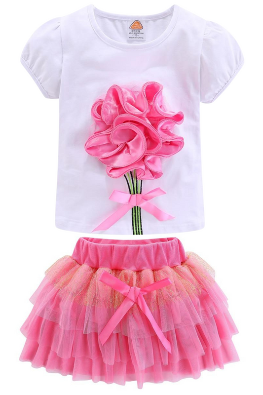 Girls 3D Flower and Bow 2 Pc Skirt Set Kids Sets JT's Designer Fashion