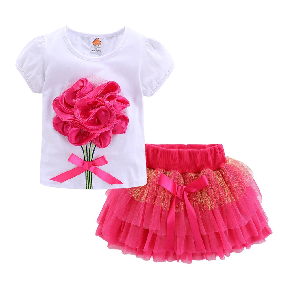 Girls 3D Flower and Bow 2 Pc Skirt Set Kids Sets JT's Designer Fashion
