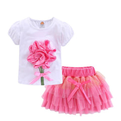 Girls 3D Flower and Bow 2 Pc Skirt Set Pink Kids Sets JT's Designer Fashion