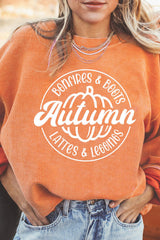 Orange Autumn Pumpkin Graphic Print Corded Oversized Sweatshirt Orange-3 100%Polyester Graphic Sweatshirts JT's Designer Fashion