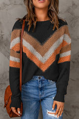 Multicolor Chevron Striped Drop Shoulder Sweater Sweaters & Cardigans JT's Designer Fashion