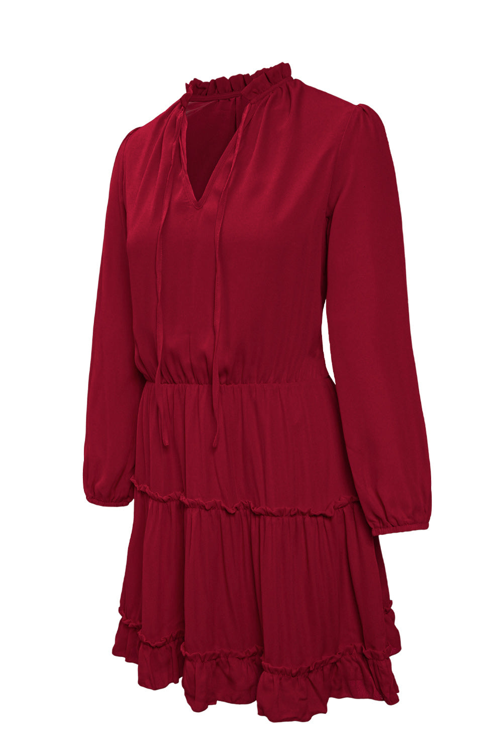 V Neck Long Sleeve Ruffle Tiered Mini Dress Mini Dresses JT's Designer Fashion