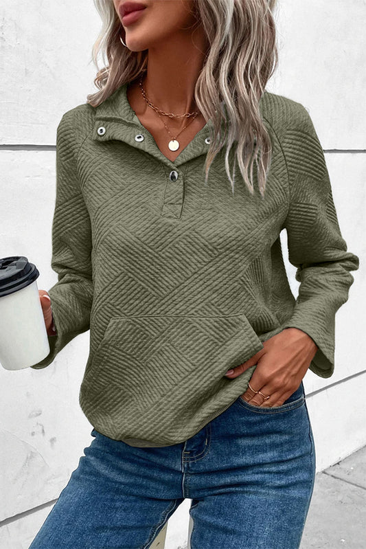 Swamp Textured Knit Buttoned Kangaroo Pocket Sweatshirt Sweatshirts & Hoodies JT's Designer Fashion
