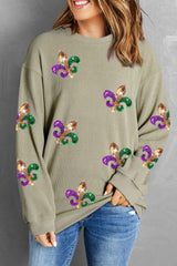 Green Glitter Mardi Gras Symbol Corded Baggy Sweatshirt Graphic Sweatshirts JT's Designer Fashion