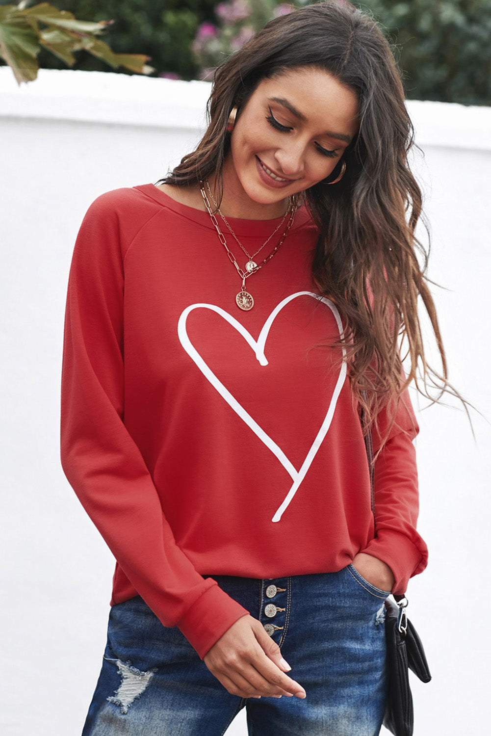 Fiery Red Simple Heart Graphic Valentine's Sweatshirt Graphic Sweatshirts JT's Designer Fashion