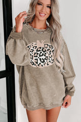 Khaki Leopard Halloween Pumpkin Graphic Corded Sweatshirt Graphic Sweatshirts JT's Designer Fashion
