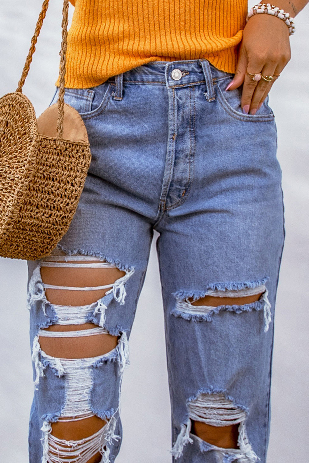 Sky Blue Heavy Destroyed Big Hole Boyfriend Jeans Jeans JT's Designer Fashion