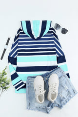 Multi Striped Drawstring Long Sleeve Hoodie Sweatshirts & Hoodies JT's Designer Fashion