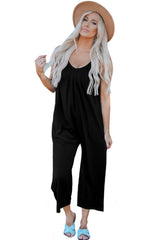 Black Spaghetti Straps Wide Leg Pocketed Jumpsuits Jumpsuits & Rompers JT's Designer Fashion