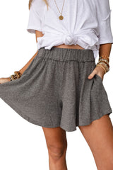 Gray Elastic Waist Loose Ruffle Shorts Bottoms JT's Designer Fashion