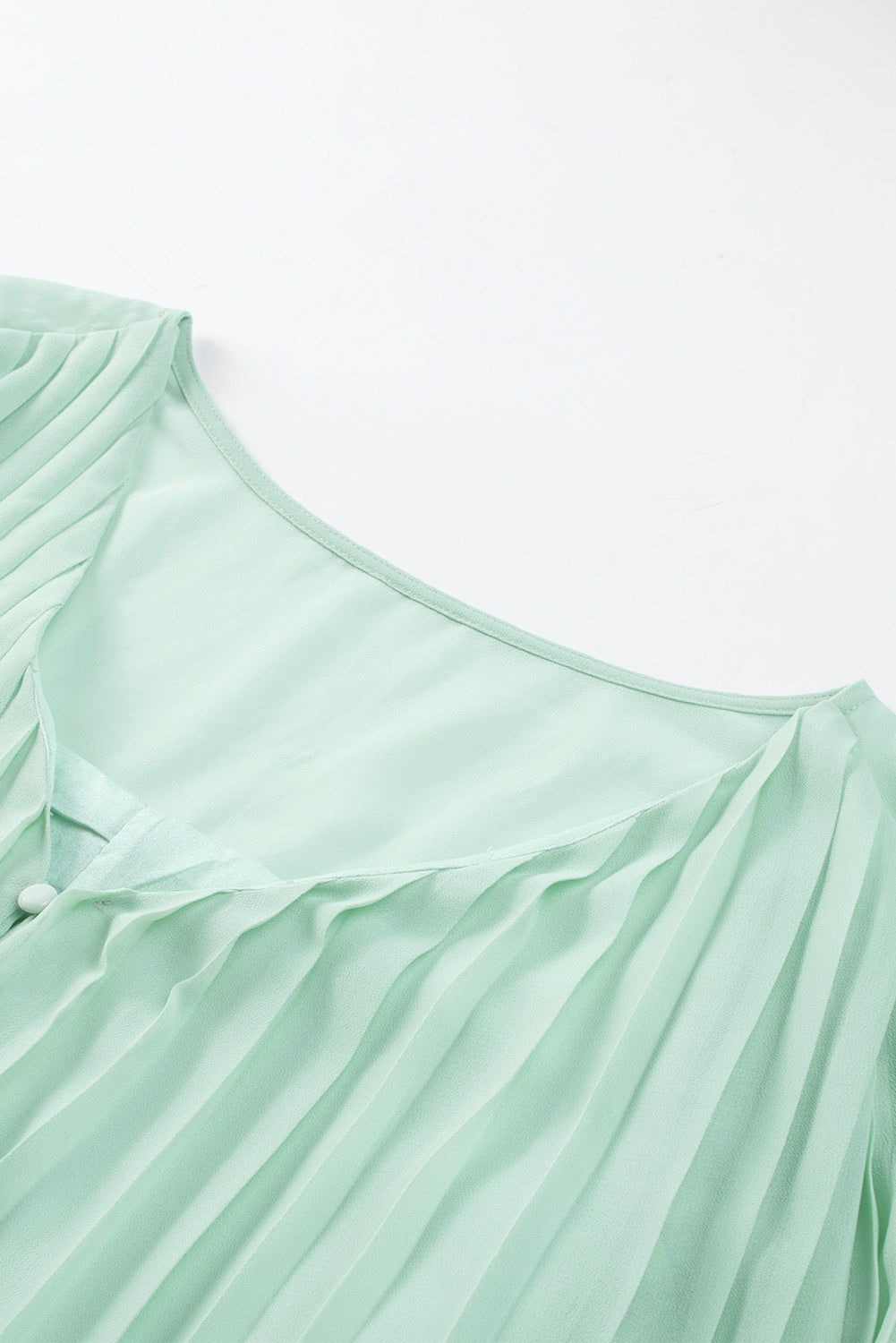 Green Pleated Ruffled Tie Waist Buttons V Neck Romper Jumpsuits & Rompers JT's Designer Fashion