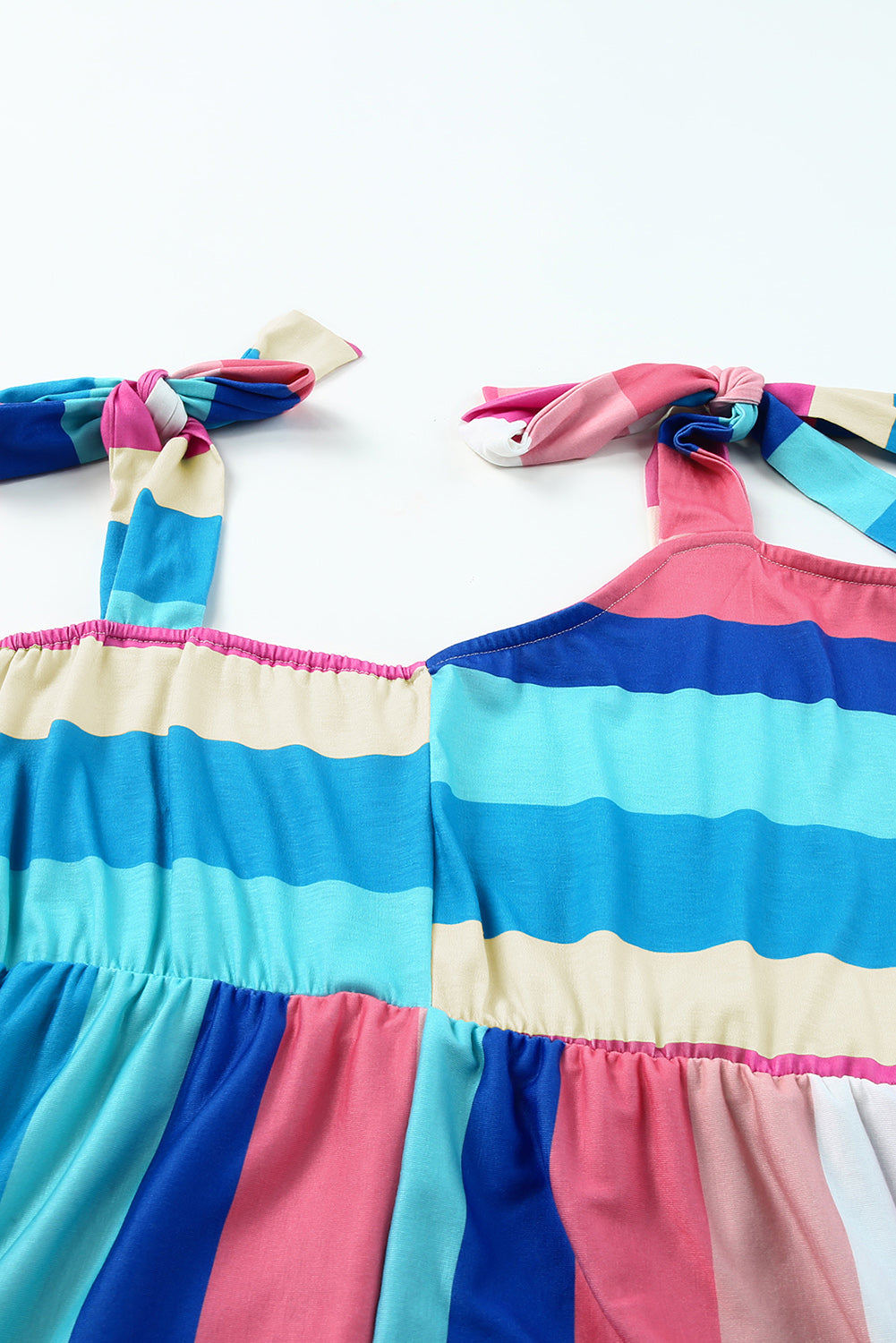 Multicolor Color Block Striped Bow Knot Straps Long Dress Maxi Dresses JT's Designer Fashion